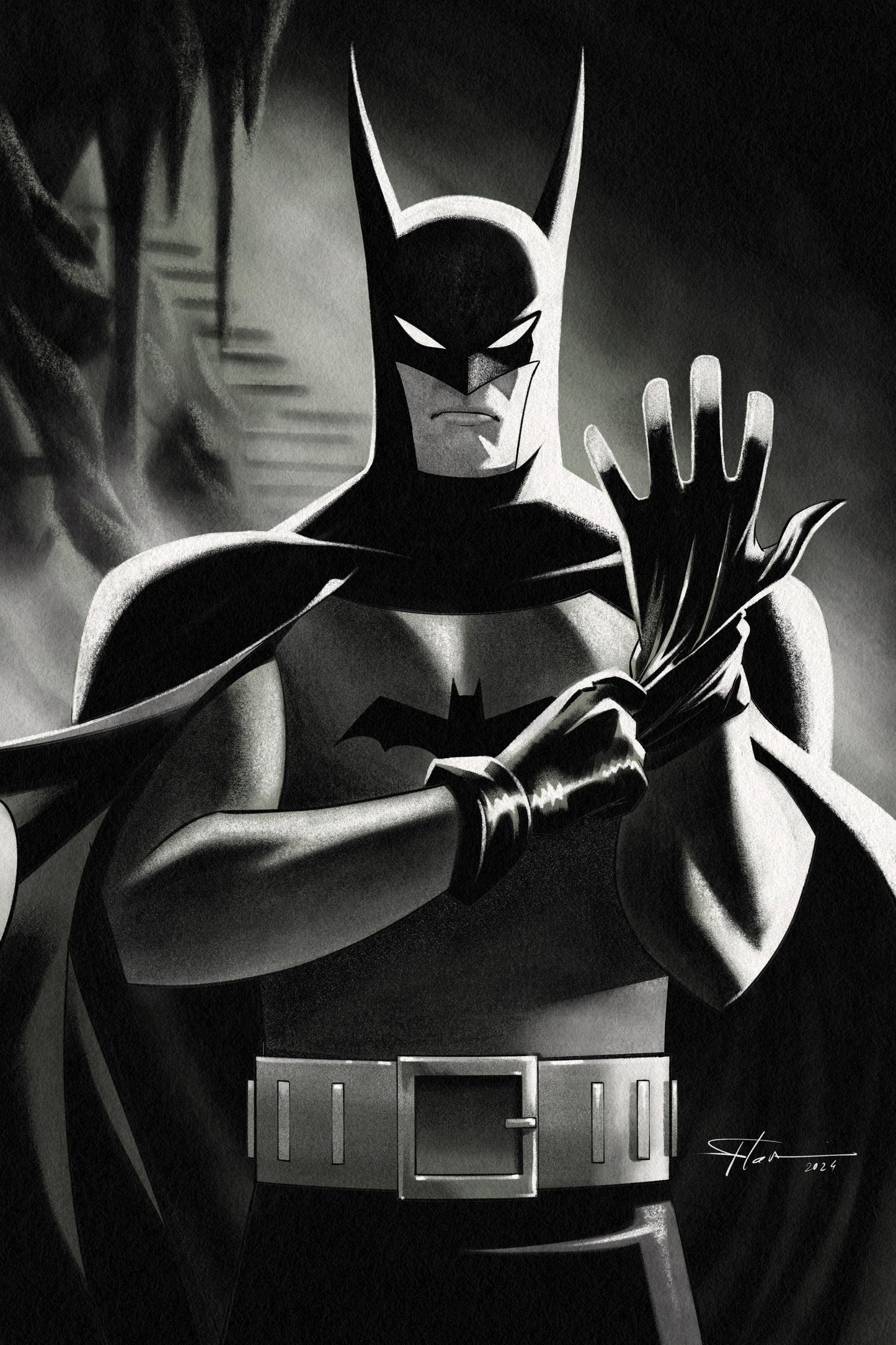Batman Caped Crusader | Flaviu Pop | Black & White Print cover – Collector Cartel™ exclusive