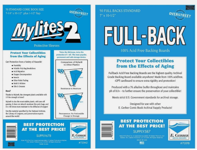 E. Gerber Mylites2 and Full-Back Standard comic storage bundle with 50 sleeves and 50 backing boards