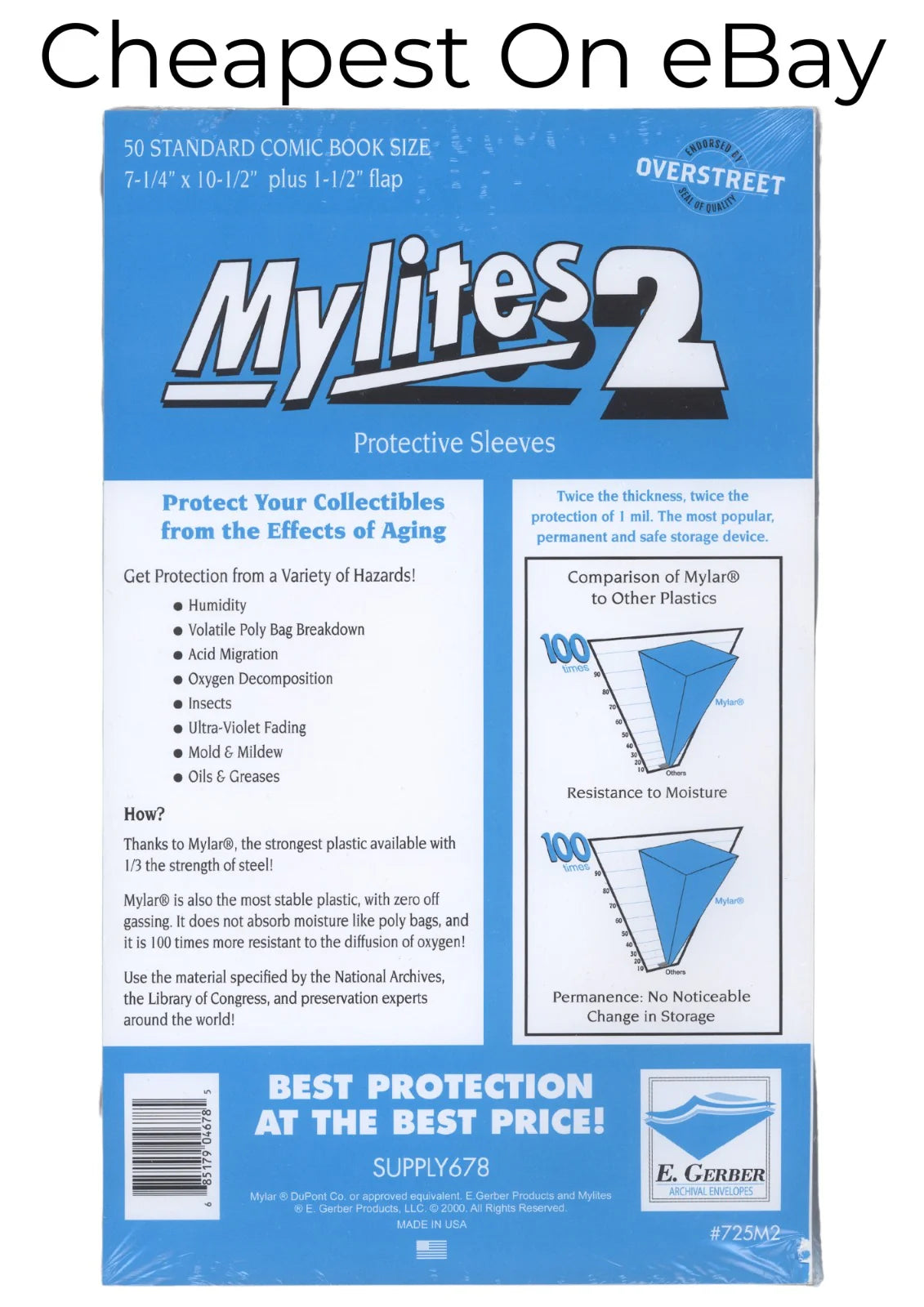 E. Gerber Mylites2 Standard Comic Book Mylar Sleeves 50 pack packaging