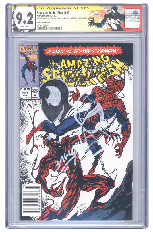 Amazing Spider-Man #361 | CGC 9.2 | Signed & Sketch Mark Bagley & Randy Emberlin