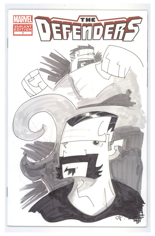 Defenders 1 Moustache Dude Signed & Sketched by Grant Perkins