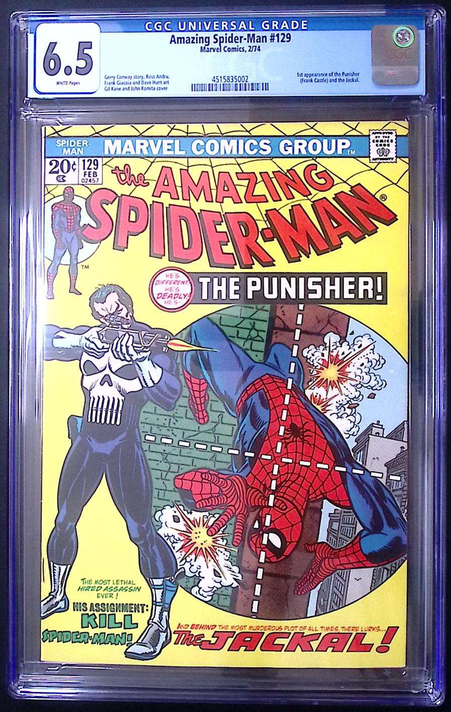 Amazing Spider-Man #129 CGC 6.5 White Pages – 1st Appearance of The Punisher 1325 CGC Graded Comic CGC Graded Comics UK | Buy Certified CGC Slabbed Comics Marvel Comics Redsters Comics