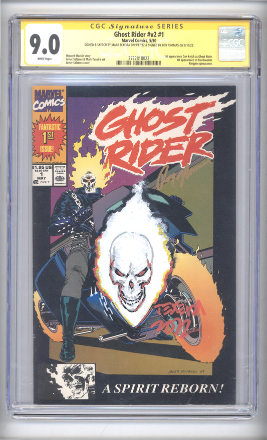 Ghost Rider #v2 #1 | CGC 9.0 | Signed & Sketched by Texeira, Signed Roy Thomas