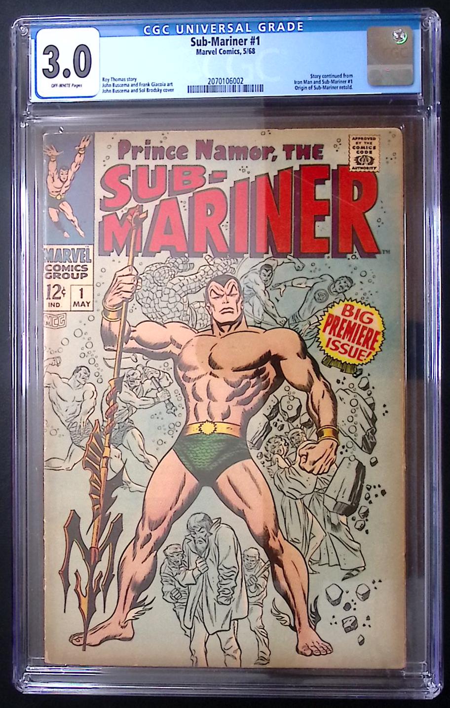 Sub-Mariner #1 CGC 3.0 Marvel Silver Age premiere issue featuring Prince Namor cover art by John Buscema and Sol Brodsky