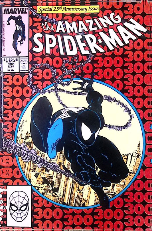The Amazing Spider-Man #300 comic book cover featuring black suit Spider-Man by Todd McFarlane