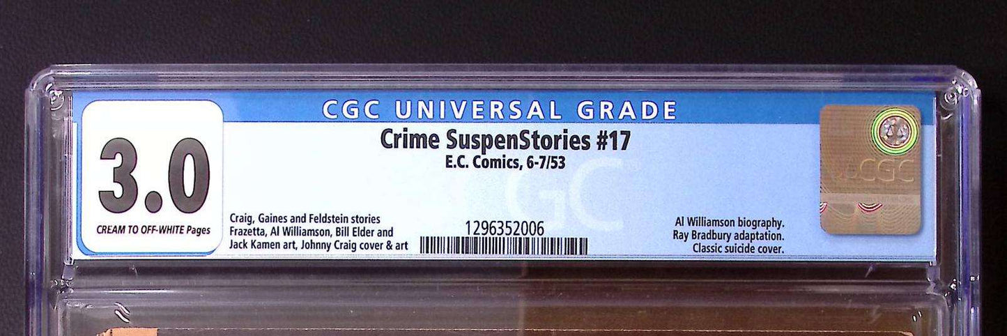 Crime SuspenStories #17 CGC 3.0 (1953) – Classic Suicide Cover | EC Comics | Ray Bradbury Adaptation 675 CGC Graded Comic CGC Graded Comics UK | Buy Certified CGC Slabbed Comics EC Comics Redsters Comics