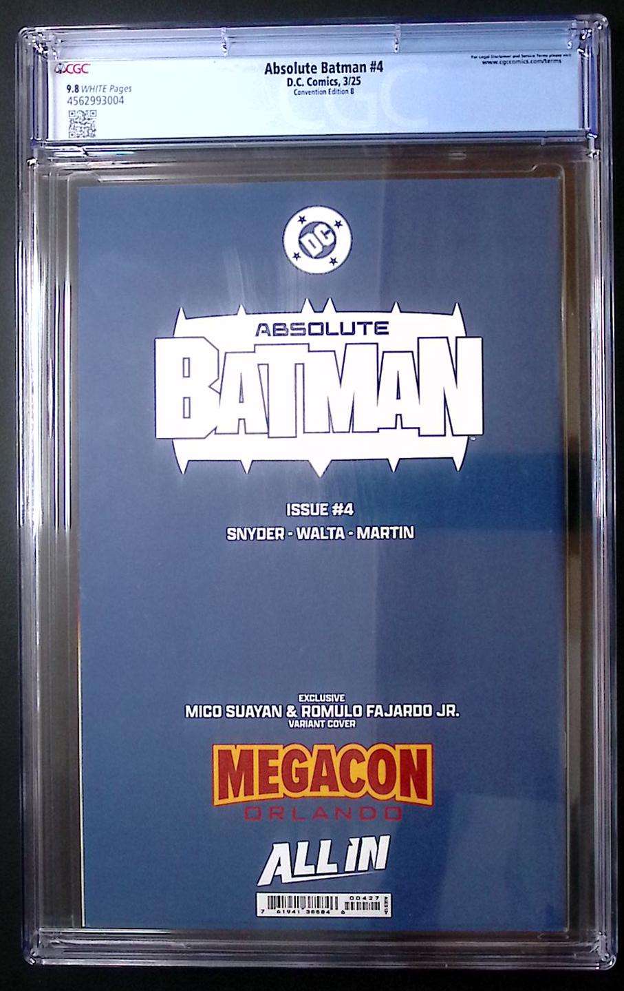 Absolute Batman #4 Mico Suayan MegaCon Exclusive CGC 9.8 90 CGC Graded Comic CGC Graded Comics UK | Buy Certified CGC Slabbed Comics DC Comics Redsters Comics