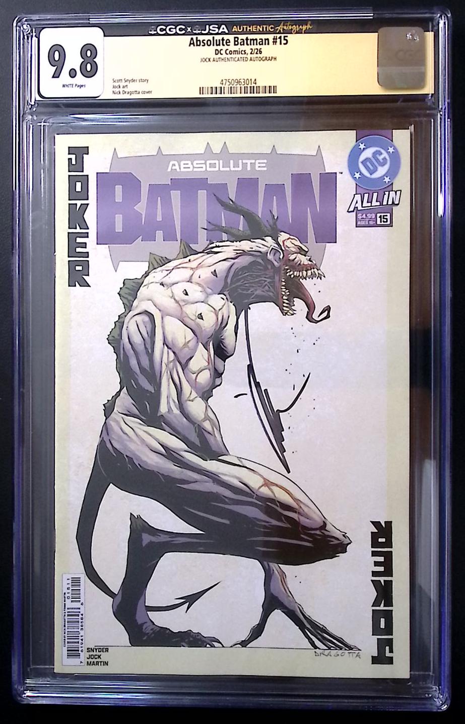 Absolute Batman #15 CGC × JSA 9.8 – Jock Authenticated Autograph